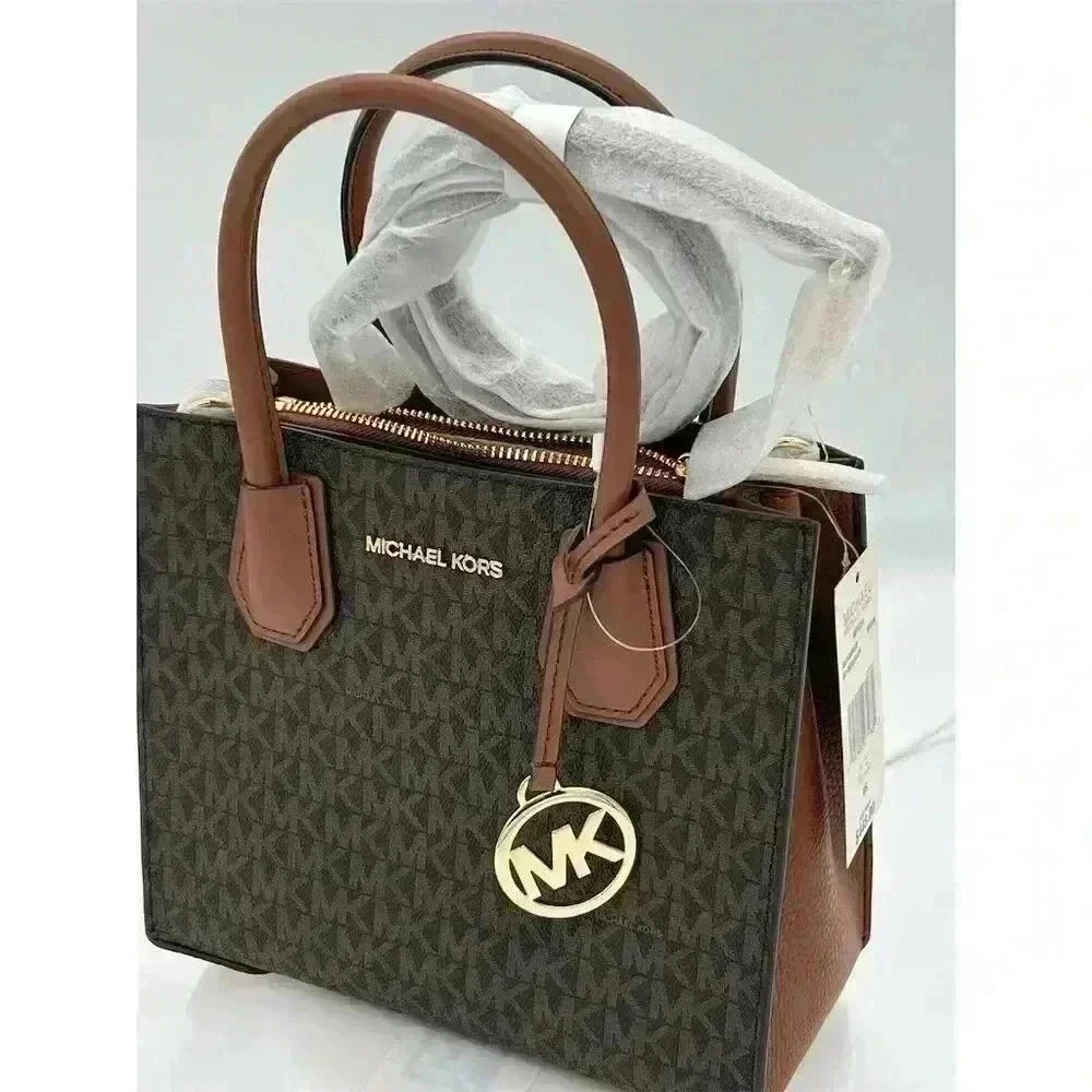 Michael Kors Mercer Medium Brown Leather Crossbody Satchel Bag